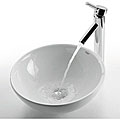 Kraus White Round Ceramic Sink and Sheven Bathroom Faucet Chrome
