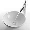 Kraus White Round Ceramic Sink and Bruno Bathroom Faucet Chrome