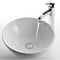Kraus White Round Ceramic Sink and Ramus Bathroom Faucet Chrome