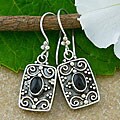 Silver Square Black Onyx Earrings (Indonesia)