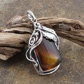 Sterling Silver Cognac Amber Swirl Leaf Pendant (Poland)
