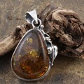 Sterling Silver Baltic Cognac Amber Leaf Pendant (Poland)