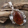Sterling Silver Cognac Double Leaf Amber Pendant (Poland)