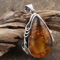 Sterling Silver Amber Tear Drop Pendant (Poland)
