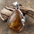 Sterling Silver Baltic Honey Amber Leaf Pendant (Poland)