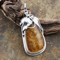 Sterling Silver Honey Baltic Amber Leaf Pendant (Poland)