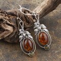 Sterling Silver Cognac Baltic Amber Dangle Earrings (Poland)