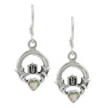 Sterling Silver Created Opal Claddagh Earrings