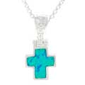 Sterling Silver Faux Blue Opal Cross Necklace