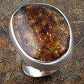 Sterling Silver Cognac Amber Oversized Ring (Size 8.5) (Poland)