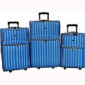 J World Wheeled Three-piece Blue Plaid Luggage Set