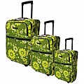 J World Wheeled Three-piece Khaki Flower Luggage Set