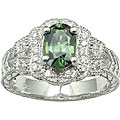 14k White Gold Green Sapphire and 1/5ct TDW Diamond Ring (Size 6)