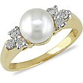 10k Yellow Gold FW Pearl and 1/5ct TDW Diamond Ring (7-7.5 mm)