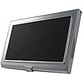 Stainless Steel/ Faux Black Leather Business Card Case