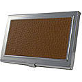 Stainless Steel/ Faux Brown Leather Business Card Case