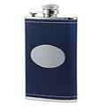Stainless Steel/ Faux Blue Leather 4-ounce Polished Flask