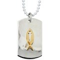Sterling Silver and 10k Gold Ichtus Fish Dog Tag Necklace