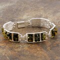 Sterling Silver Green Amber Rectangle Link Bracelet (Poland)