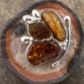 Sterling Silver Cognac Amber Butterfly Pin/ Pendant (Poland)