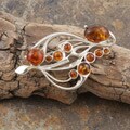 Sterling Silver Cognac Amber Abstract Pendant with Pin (Poland)