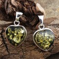 Sterling Silver Green Amber Heart Earrings (Poland)
