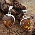 Sterling Silver Honey Amber Heart Earrings (Poland)