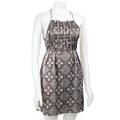 Genux Women's Brown/ White Geometric Print Dress