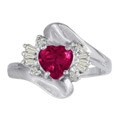 10k White Gold Created Ruby and Diamond Heart Ring