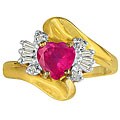 10k Yellow Gold Created Ruby and Diamond Heart Ring
