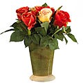 Roses and Ceramic Vase Silk Flower Arrangement