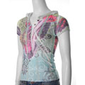 Moa Collection Junior's Floral Turquoise Sublimation-print Top