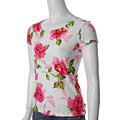 Brittany Black Junior's Stretch-knit Pink Floral-print Top