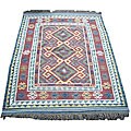 Indo Kilim Burgundy/ Ivory Rug (5'7 x 7'9)