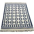 Indo Kilim Ivory/ Navy Rug (5'6 x 7'11)