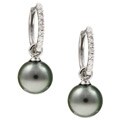 14k Gold Tahitian Pearl and 1/5ct TDW Diamond Earrings (8-9 mm)