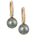 14k Gold Tahitian Pearl/ 1/5ct TDW Diamond Earrings (8-9 mm)