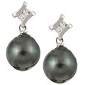 14k Gold Tahitian Pearl/ 1/10ct TDW Diamond Earrings (8-9 mm)