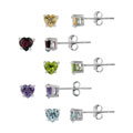 Sterling Silver Multi-gemstone Heart Earring Studs (Set of 5)