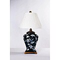 Blue Table Lamp with White Floral Pattern Decoration