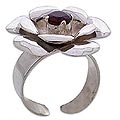 Sterling Silver Garnet 'Rose Passion' Floral Ring (India)