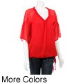 Allison Morgan Women's 3/4-sleeve Pleated-neck Top