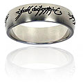 Stainless Steel Ring with Black Script