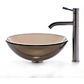 Kraus Brown Glass Sink with Aldo Stainless Steel Faucet
