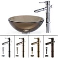 Kraus 14-inch Brown Clear Glass Sink and Bamboo Bathroom Faucet