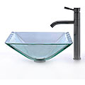 Kraus Aquamarine Clear Glass Sink and Aldo Stainless Steel Faucet