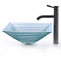 Kraus Alexandrite Glass Vessel Sink and Aldo Steel Faucet
