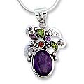 'Plum Blossom' Amethyst and Peridot Pendant Necklace (India)