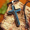 Chrysocolla and Obsidian 'Cross' Necklace (Peru)
