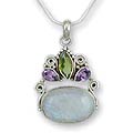Sterling Silver Moonstone/ Amethyst 'Aura' Necklace (India)